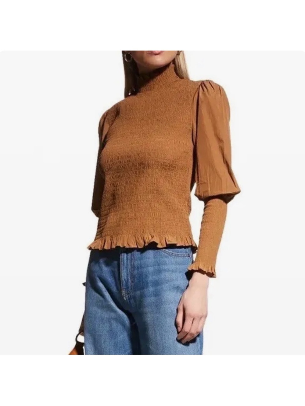 Veronica Beard Elsmere Smock Turtleneck Blouse